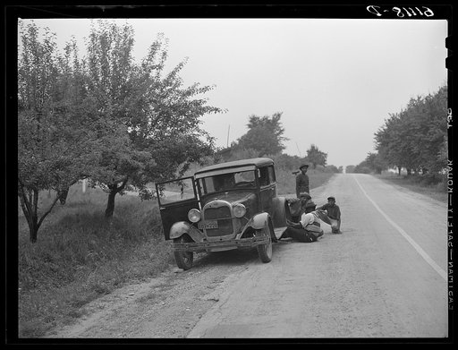 Flood refugees near Memphis, Texas. These people, with all their belongings, are bound for the lower Rio Grande Valley, where they hope to pick cotton. They come from Arkansas
