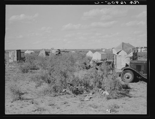 Outskirts of oil boom town. No living quarters available in town. Hundreds of families pouring in for jobs. Texas