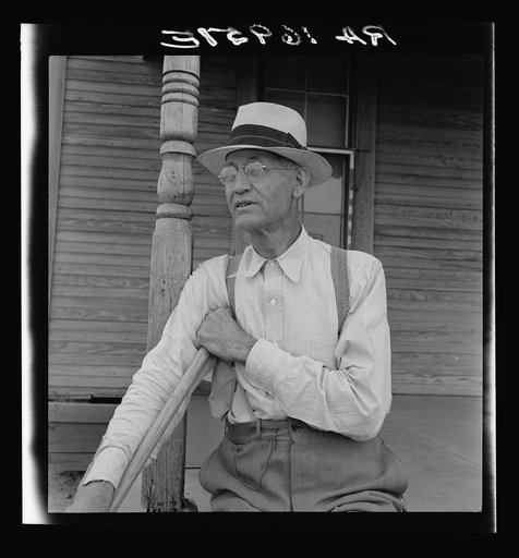 Farm owner near Memphis, Texas. He says, "I'd rather have renters than tractors on my place. I oppose the tractors. It puts too many off the land. I went to my limit, more than most, and kept my renters until this year. But I got seven hundred behind on my taxes, so I need all I can get"