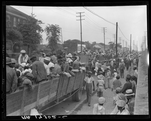 Cotton hoers loading at Memphis, Tennessee for the day's work in Arkansas