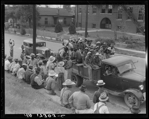 Cotton hoers loading at Memphis, Tennessee for the day's work in Arkansas
