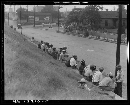 Waiting for the trucks to bring them to the cotton fields. Memphis, Tennessee