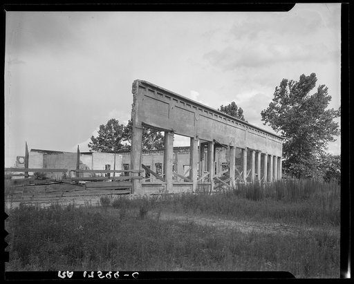 Remains of storefronts in Fullerton, Louisiana, an abandoned lumber town