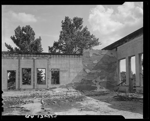 Some of the walls of the bank still stand at Fullerton, Louisiana, abandoned lumber town
