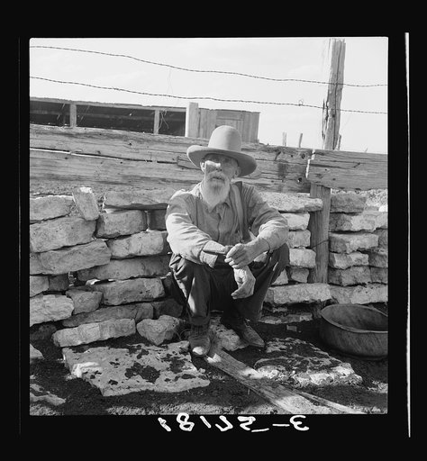 Native Texas tenant farmer. Near Goodliet, Texas. Aged seventy; seventeen years on the same farm. Is to be "tractored out" at the end of 1938. One son has been tractored out and has been on WPA (Work Projects Administration) for two years. Another son was tractored out in 1937. Has moved to town and