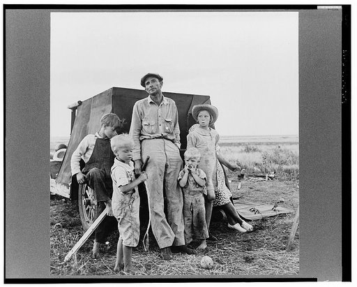 Old time professional migratory laborer camping on the outskirts of Perryton, Texas at opening of wheat harvest. With his wife and growing family, he has been on the road since marriage, thirteen years ago. Migrations include ranch land in Texas, cotton and wheat in Texas, cotton and timber in New M