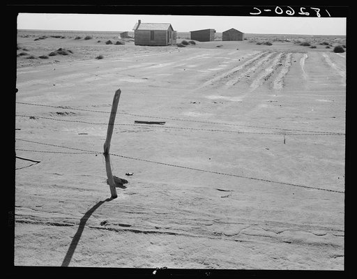 Abandoned farm in the Dust Bowl. Coldwater District, near Dalhart, Texas
