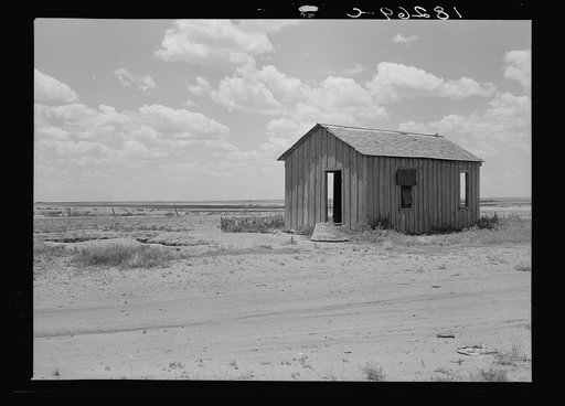 Drought-abandoned house on the edge of the Great Plains near Hollis, Oklahoma