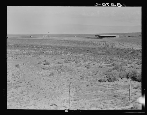 Great Plains homesteads, showing sheep barn. Near Cland [i.e. Claud?], New Mexico
