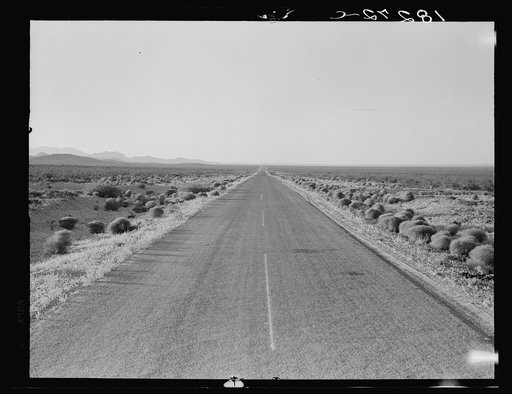New Mexico desert. Highway No. 70. The route many refugees cross
