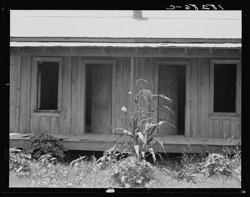 Mechanization in the Arkansas Bottoms was beginning to expel farm people by 1937, adding to the refugees to the west coast. There are many vacant cabins. Near England, Arkansas
