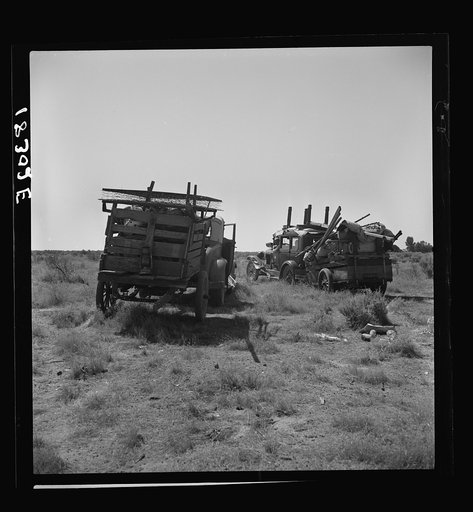 Squatters in the brush near Wasco, California