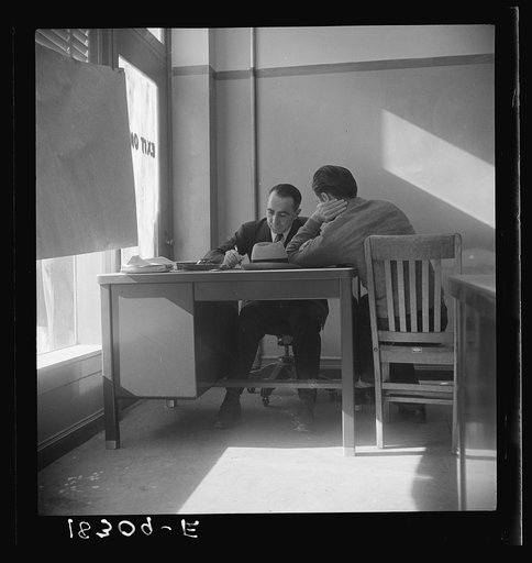 The interview for unemployment compensation. San Francisco, California