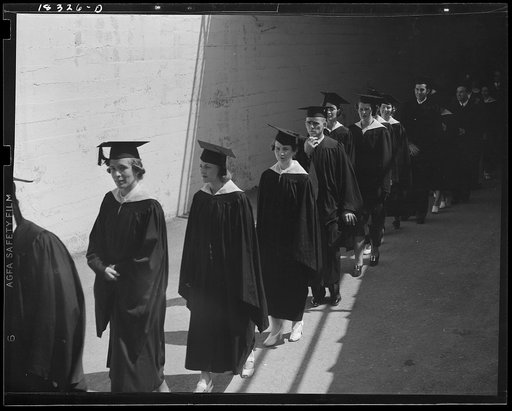 3650 graduates received their degrees at University of California in May 1938. Stadium, University of Califorinia