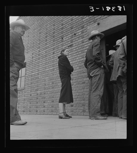 Destitute farm labor families come to Farm Security Administration distributing depot to apply for food grant. Kern County, California