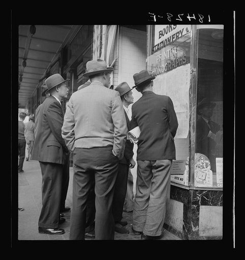 Untitled photo, possibly related to: San Francisco Chinaman reading news of surrender of Canton to Japanese. San Francisco, California