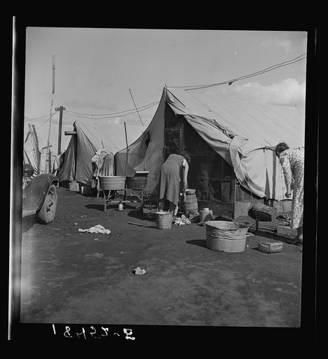 Orange pickers' camp. Tulare County, California. Rent one dollar per week