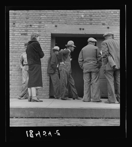 Destitute farm labor families come to Farm Security Administration distributing depot to apply for food grant. Kern County, California