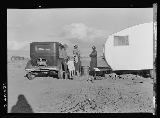 Migratory family from Louisiana, been in California eighteen months now on Works Progress Administration (WPA), receives fifty-five dollars a month. No house available in nearest town under twenty dollars a month