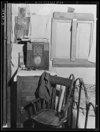 Inside of one-room shack of Rural Rehabilitation client. Tulare County, California