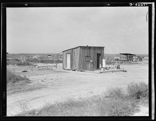 Home of rural rehabilitation client, Tulare County, California. They bought twenty acres of raw unimproved land with a first payment of fifty dollars which was money saved out of relief budget (August 1936). They received a Farm Security Administration (FSA) loan of seven hundred dollars for stock a