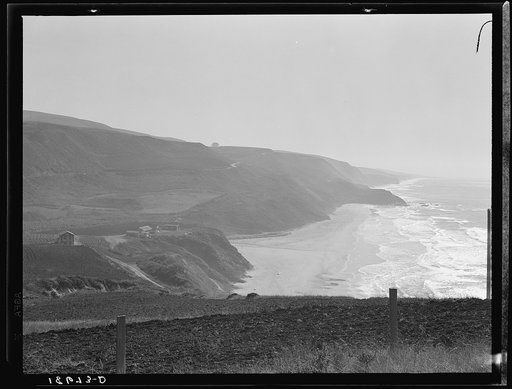 Untitled photo, possibly related to: Near Half Moon Bay, California coast. Artichoke farms reach to the water's edge