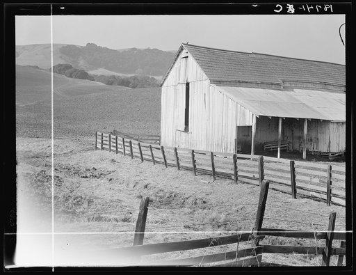 Contra Costa County, California. Cowbarn and hills, California dairy ranch
