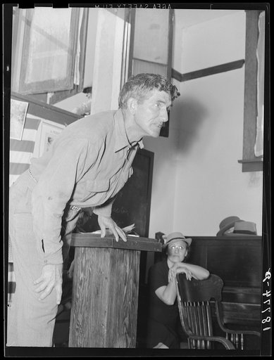 Speaker, migratory worker, leader in the cotton strike, at Conference to Aid Agricultural Organization (Steinbeck Committee), Bakersfield, California. Saying: "Brother, 'Hits pick seventy-five cent cotton or starve. Brother, 'hits pick seventy-five cent cotton or else"