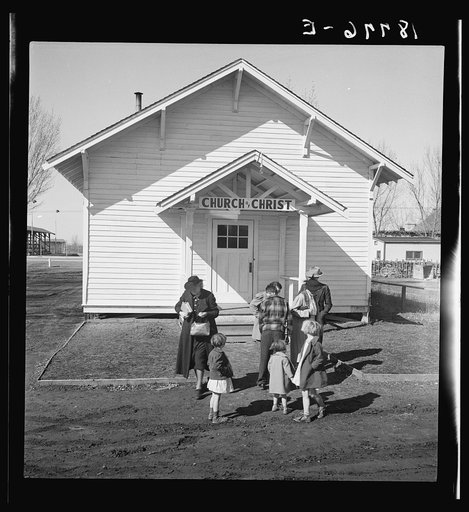 Untitled photo, possibly related to: Tranquillity, California. Sunday morning service. Migrants from the southwest bring their religions with them to California