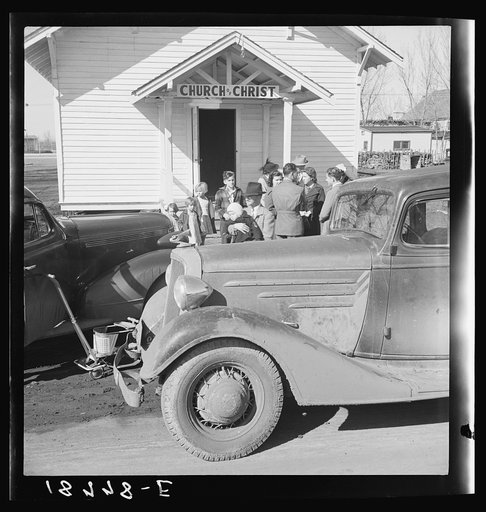 Untitled photo, possibly related to: Tranquillity, California. Sunday morning service. Migrants from the southwest bring their religions with them to California