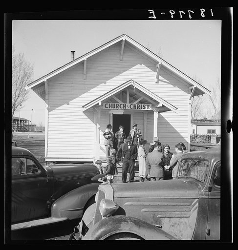 Untitled photo, possibly related to: Tranquillity, California. Sunday morning service. Migrants from the southwest bring their religions with them to California