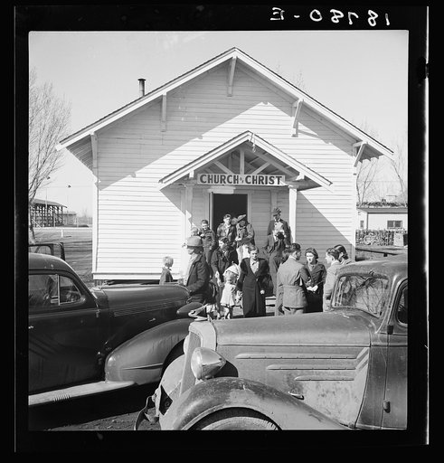Tranquillity, California. Sunday morning service. Migrants from the southwest bring their religions with them to California