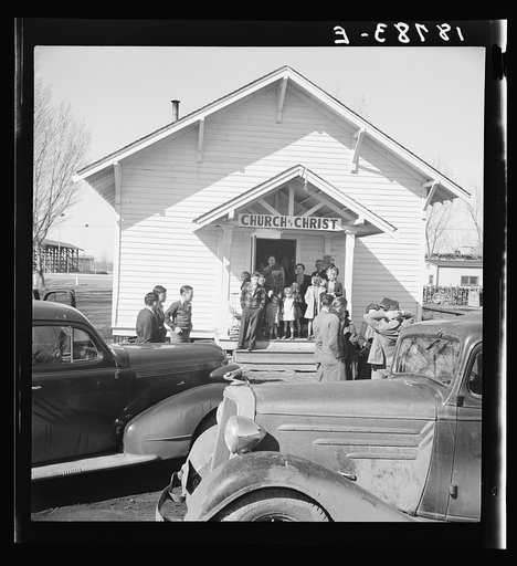 Untitled photo, possibly related to: Tranquillity, California. Sunday morning service. Migrants from the southwest bring their religions with them to California
