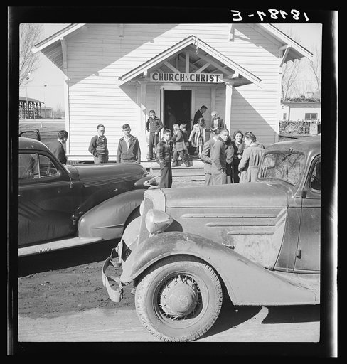 Untitled photo, possibly related to: Tranquillity, California. Sunday morning service. Migrants from the southwest bring their religions with them to California