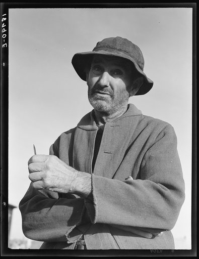 Untitled photo, possibly related to: Firebaugh, California. Came from Webber Falls, Oklahoma with two grown sons in 1938. Cotton pickers