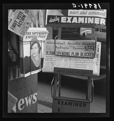 San Francisco, California. After forty-four years of Republican administration, California gets a Democratic administration. The California "New Deal" faces same opposition as the national "New Deal"