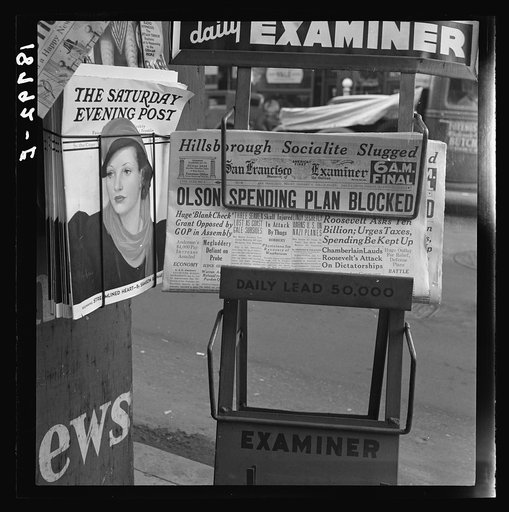 Untitled photo, possibly related to: San Francisco, California. After forty-four years of Republican administration, California gets a Democratic administration. The California "New Deal" faces same opposition as the national "New Deal"
