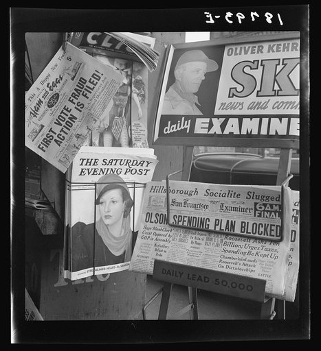 Untitled photo, possibly related to: San Francisco, California. After forty-four years of Republican administration, California gets a Democratic administration. The California "New Deal" faces same opposition as the national "New Deal"