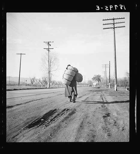 Napa Valley, California. More than twenty-five years a bindle-stiff. Walks from the mines to the lumber camps to the farms. The type that formed the backbone of the Industrial Workers of the World (IWW) in California before the war. Subject of Carleton Parker's "Studies on IWW"