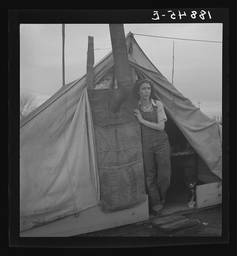 Untitled photo, possibly related to: Near Strathmore, California. From Wyoming and Missouri, eight years in California working in lemons "It's easy for us because we haven't got a bunch of kids to get drug around"
