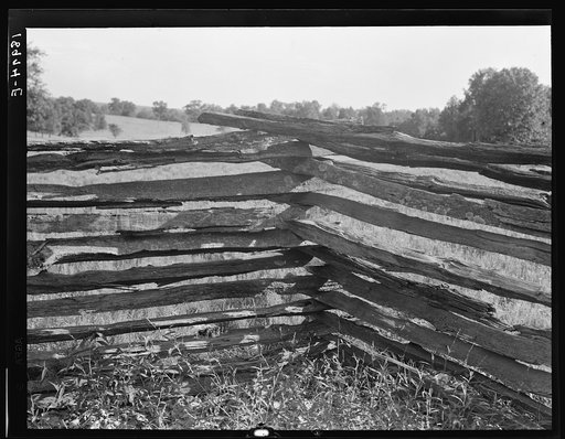 North central Arkansas, along U.S. 62. Split-log fence