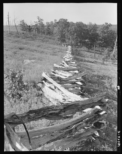 Untitled photo, possibly related to: North central Arkansas, along U.S. 62. Split-log fence