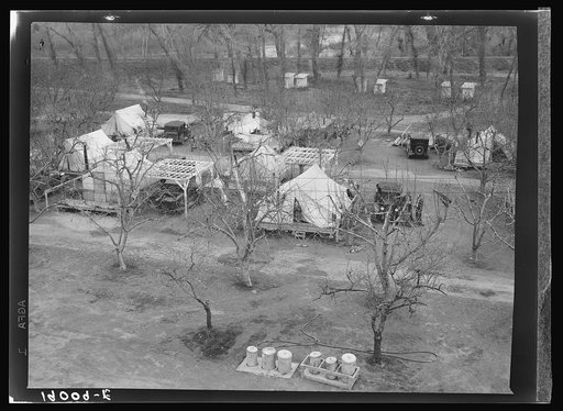 Untitled photo, possibly related to: Farm Security Administration (FSA) temporary camp for migrants. Gridley, California. Peak of the season is August