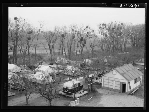 Farm Security Administration (FSA) temporary camp for migrants. Gridley, California. Peak of the season is August