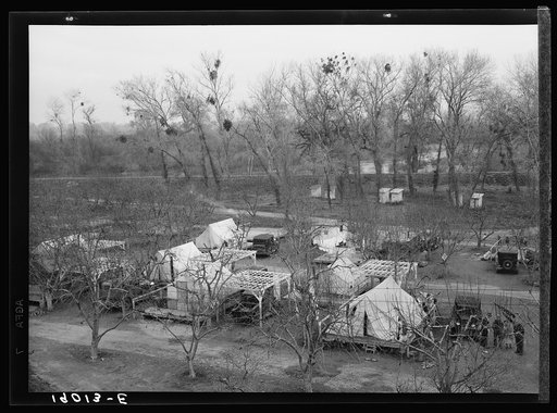 Farm Security Administration (FSA) temporary camp for migrants. Gridley, California. Peak of the season is August
