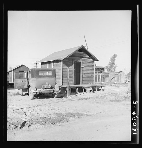 Newly-built cabins. Rent five dollars per month. California. Near Bakersfield