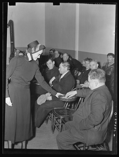 Meeting opens with taking the collection. Army contributes (about one dollar and fifty cents) again, as well as the audience. Salvation Army, San Francisco, California