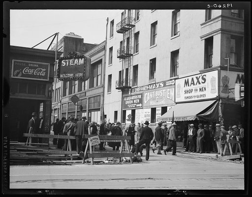 Untitled photo, possibly related to: Salvation Army, San Francisco, California. General view of army and crowds