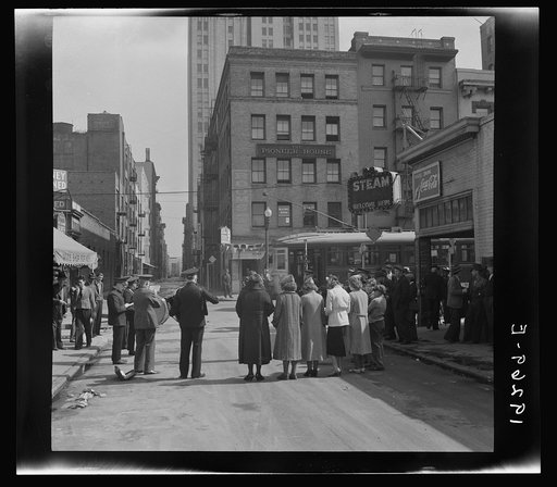 Salvation Army, San Francisco, California. At Minna Street the army forms a semi-circle and sings to attract a crowd