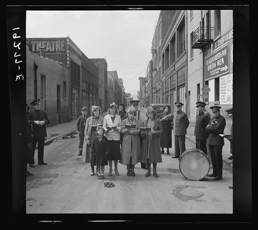 Salvation Army, San Francisco, California. Girls' Sunday school class sings between preaching